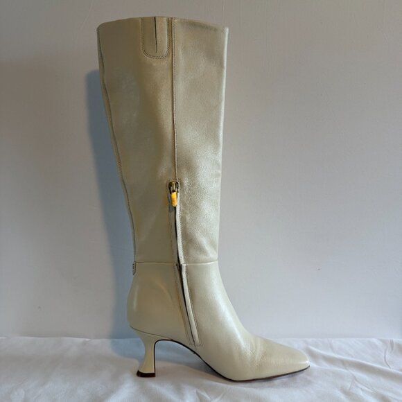 NWOT SAM EDELMAN Leigh Ivory Leather Knee High Tall Dress Boots 7.5 - Picture 3 of 15
